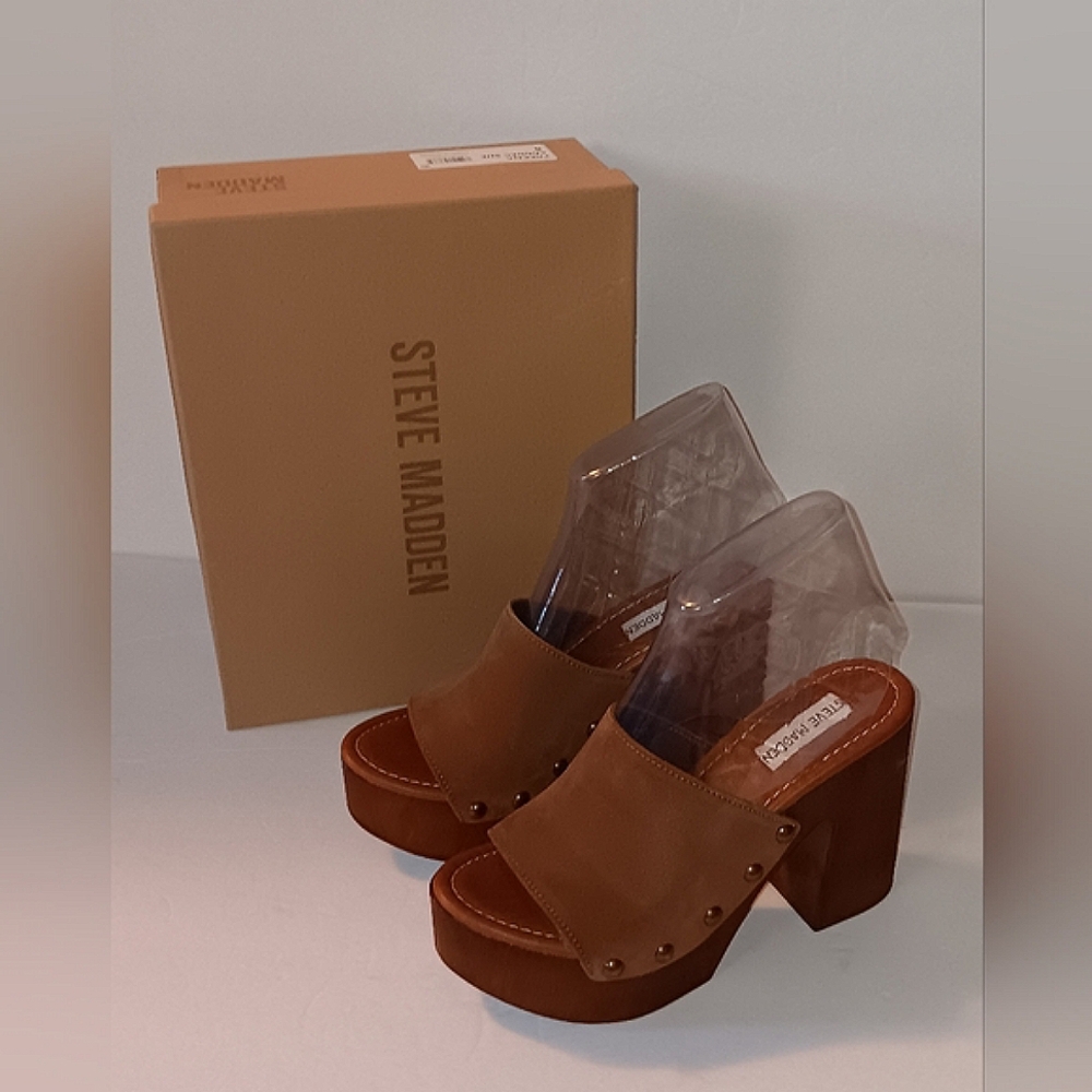 Steve Madden Freezia Cognac Suede Platform Mule 8M NEW